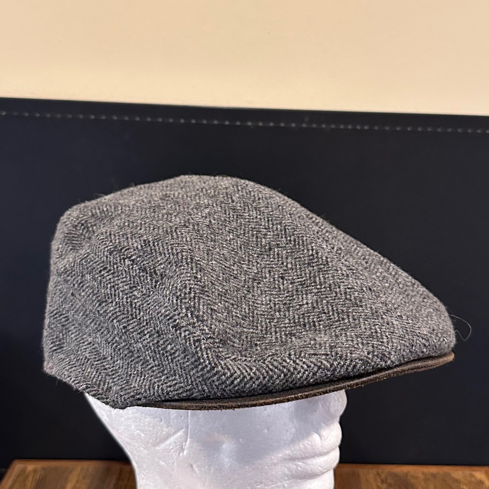 Stetson All American Grey Herringbone Flat Cap Ivy Hat Cotton Wool Blend L/XL